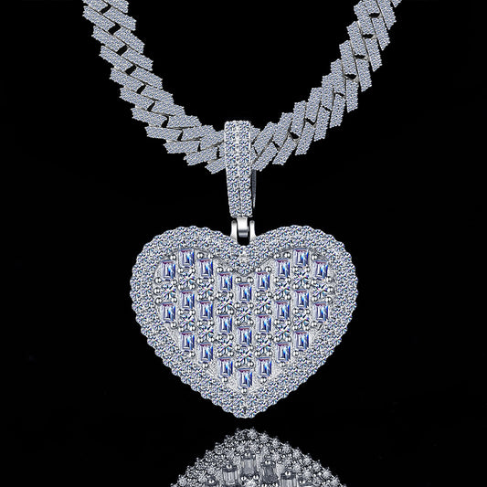 Bling HipHop Baguettes Heart Shape Style Moissanite VVS D color Diamond Charm | 925 Silver| PASS DIAMOND TESTER!!!