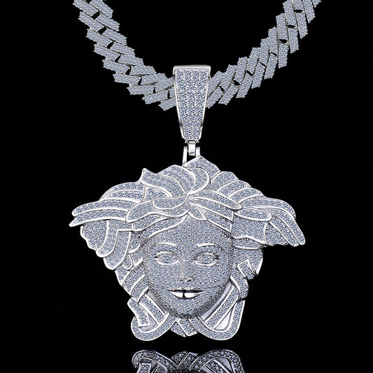 MOISSANITE Medusa Head Iced Out Pendant - Moissanite Diamond VVS D Color | 925 Silver | PASS DIAMOND TESTER!!! | Large 3"