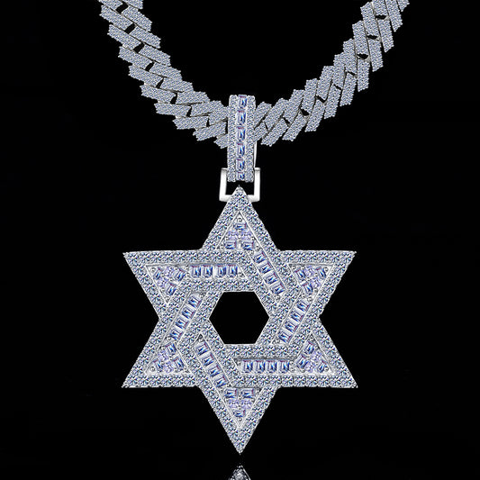 Six Pointer David Star Baguettes 3D Style Moissanite Diamond VVS D Color Pendant |925 Silver | PASS DIAMOND TESTER!!!