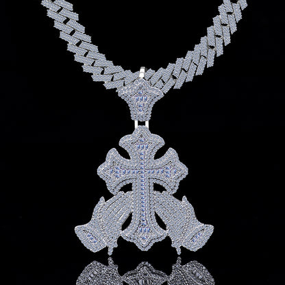 Hip Hop Cross Praying hand Moissanite Diamond VVS D Color   | 925 Silver | PASS DIAMOND TESTER!!!