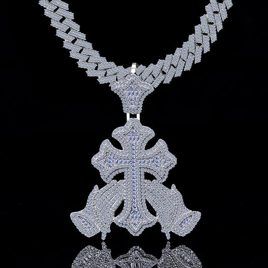 Hip Hop Cross Praying hand Moissanite Diamond VVS D Color   | 925 Silver | PASS DIAMOND TESTER!!!