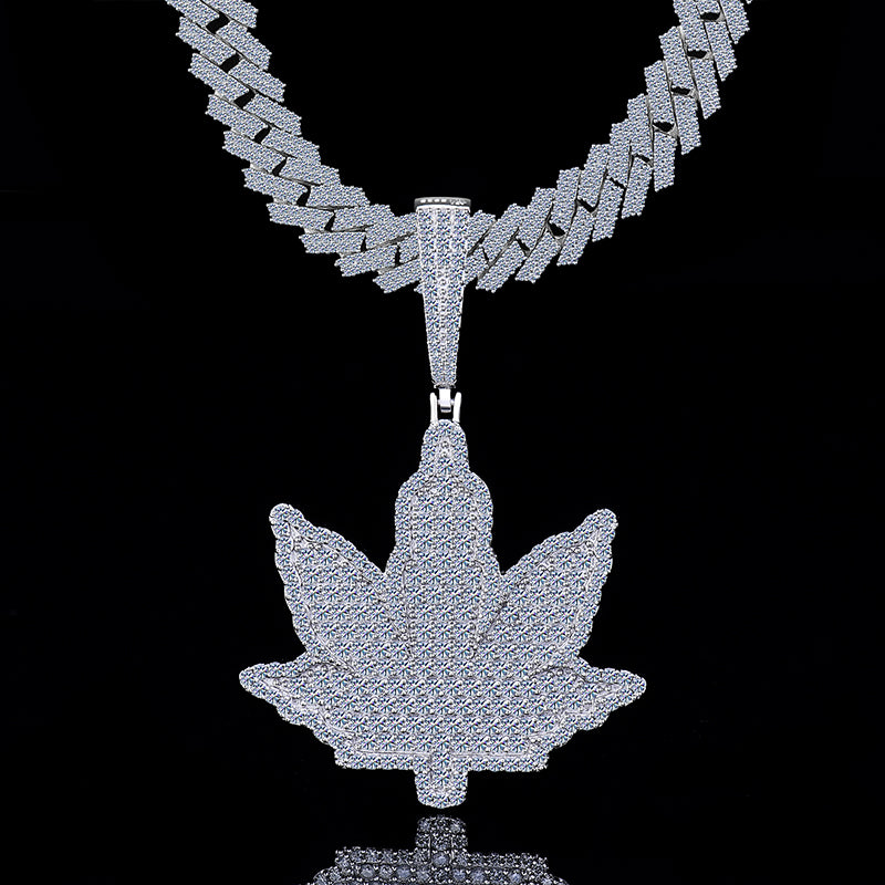 Moissanite Leaf Pendant Iced Out