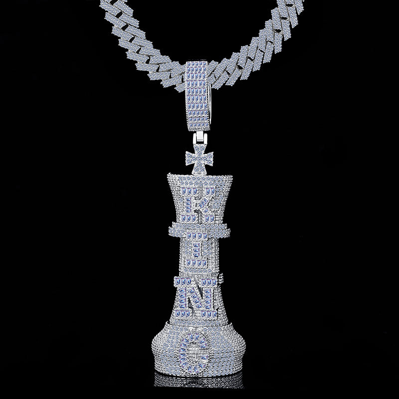 Hip Hop Moissanite Diamond VVS D Color King Chess Charm with Baguette Stone | 925 Silver | Hip Hop Style | PASS DIAMOND TESTER!!!