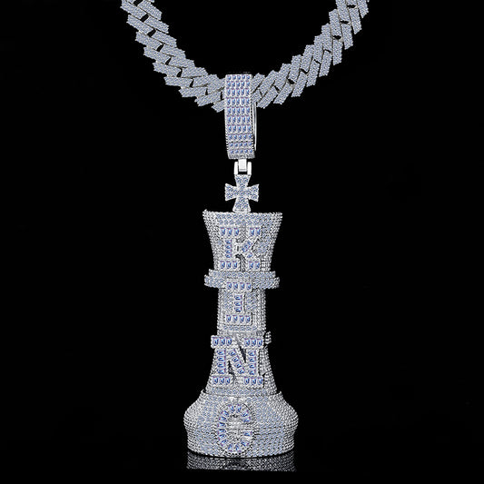 Hip Hop Moissanite Diamond VVS D Color King Chess Charm with Baguette Stone | 925 Silver | Hip Hop Style | PASS DIAMOND TESTER!!!