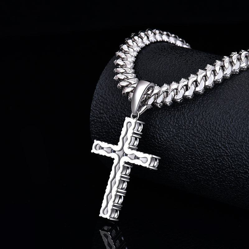 Fully Iced Out Cross Pendant Moissanite Diamond VVS D Color | 925 silver 14k Gold Plated |PASS DIAMOND TESTER!!!