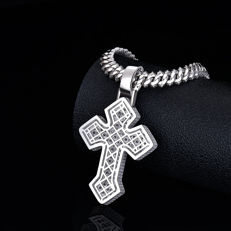 Bling Hip Hop Cross Style Moissanite VVS D Color Diamond Charm with Fully Ice Out | 925 Silver| PASS DIAMOND TESTER!!!