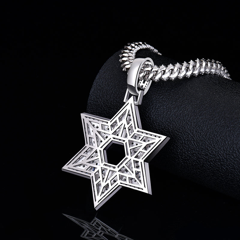 Six Pointer David Star Baguettes 3D Style Moissanite Diamond VVS D Color Pendant |925 Silver | PASS DIAMOND TESTER!!!