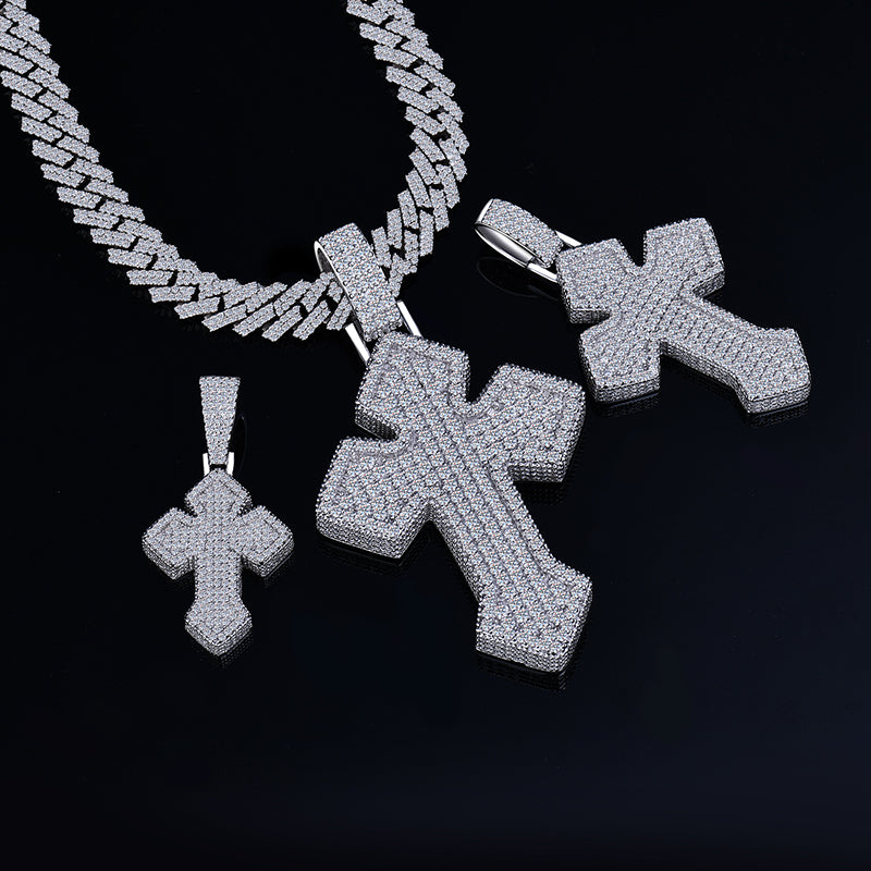 Bling Hip Hop Cross Style Moissanite VVS D Color Diamond Charm with Fully Ice Out | 925 Silver| PASS DIAMOND TESTER!!!