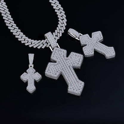 7.6 Carat Moissanite Cross Pendant Fully Iced Out 14K Gold Plated