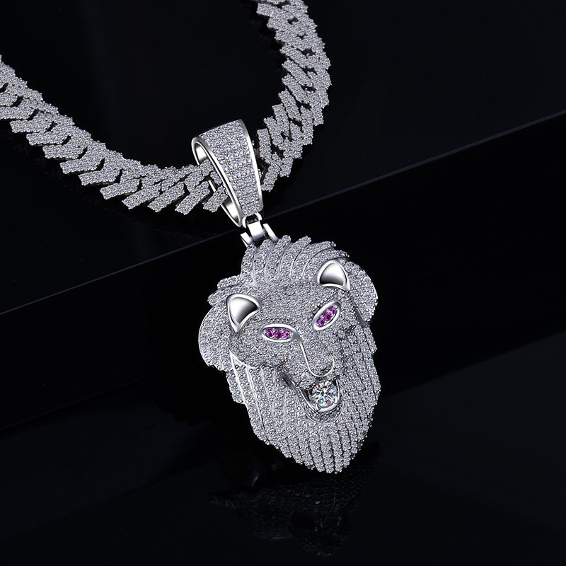 Hip Hop Iced Out Moissanite Diamond VVS D Color Lion Charm |925 Silver | PASS DIAMOND TESTER!!!