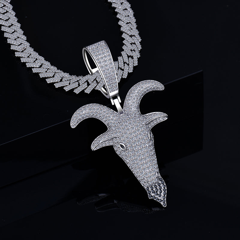 Hip Hop Round Moissanite Diamond VVS D Color Goat Head Pendant | 925 Silver | PASS DIAMOND TESTER!!!