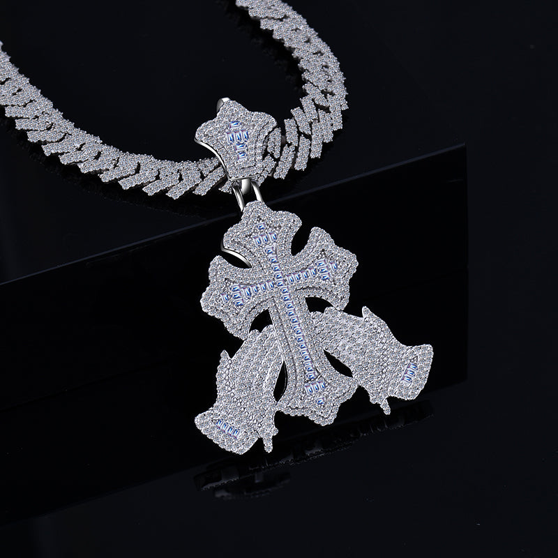 Hip Hop Cross Praying hand Moissanite Diamond VVS D Color   | 925 Silver | PASS DIAMOND TESTER!!!