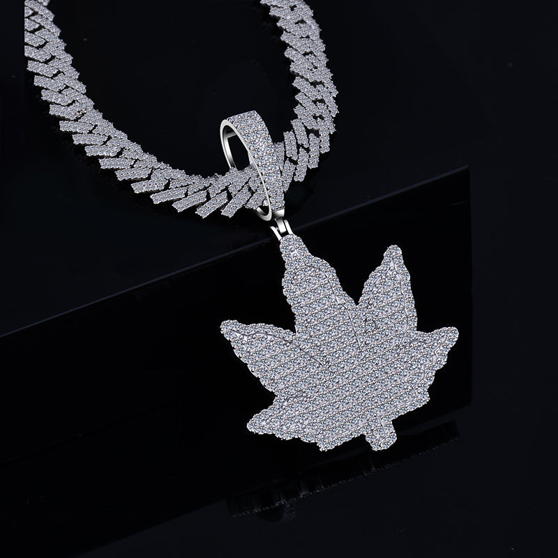 Leaf Charm Hip Hop Style | Moissanite Diamond VVS D Color | 925 Silver | PASS DIAMOND TESTER!!!