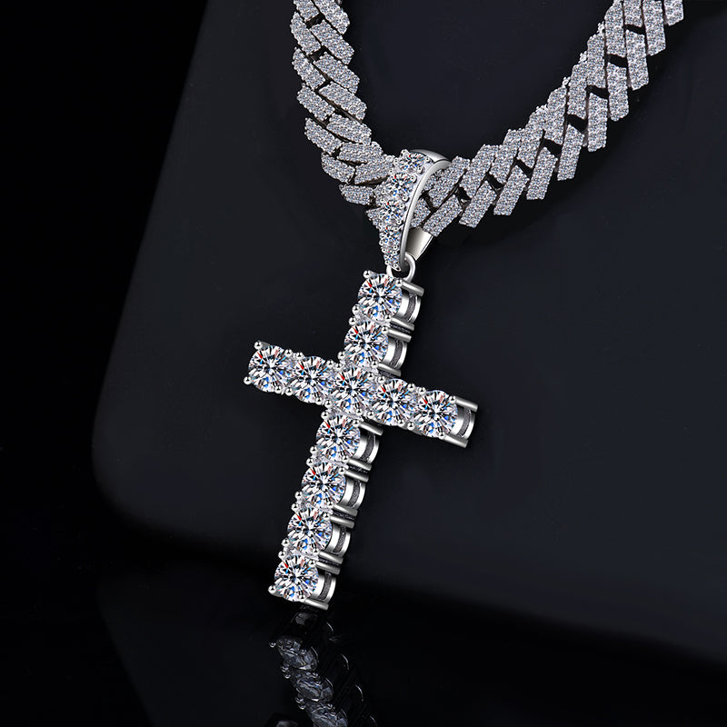 Fully Iced Out Cross Pendant Moissanite Diamond VVS D Color | 925 silver 14k Gold Plated |PASS DIAMOND TESTER!!!