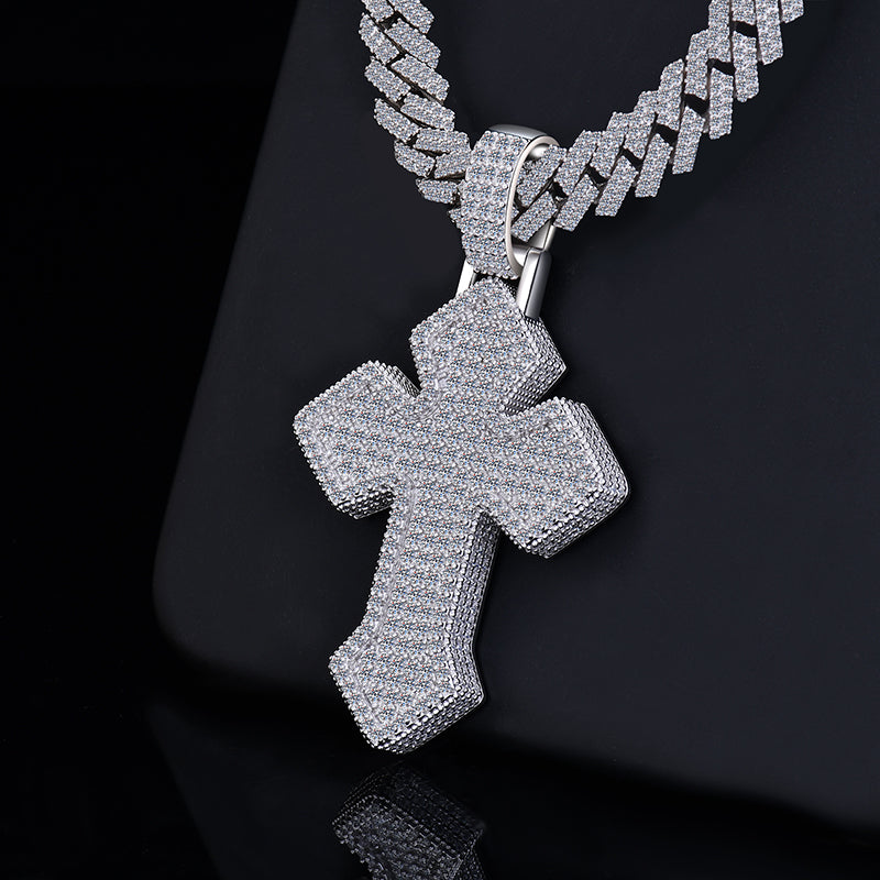 Moissanite Cross Pendant 7.6CT 14K Gold