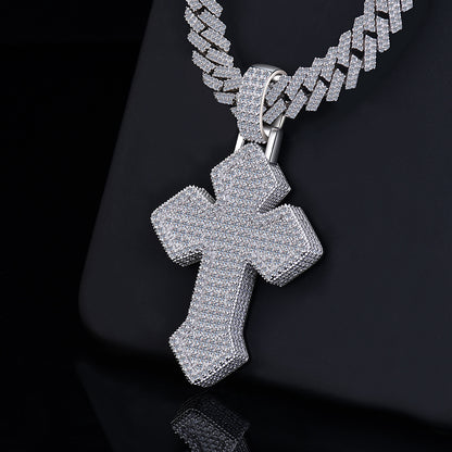 7.6 Carat Moissanite Cross Pendant Fully Iced Out 14K Gold Plated