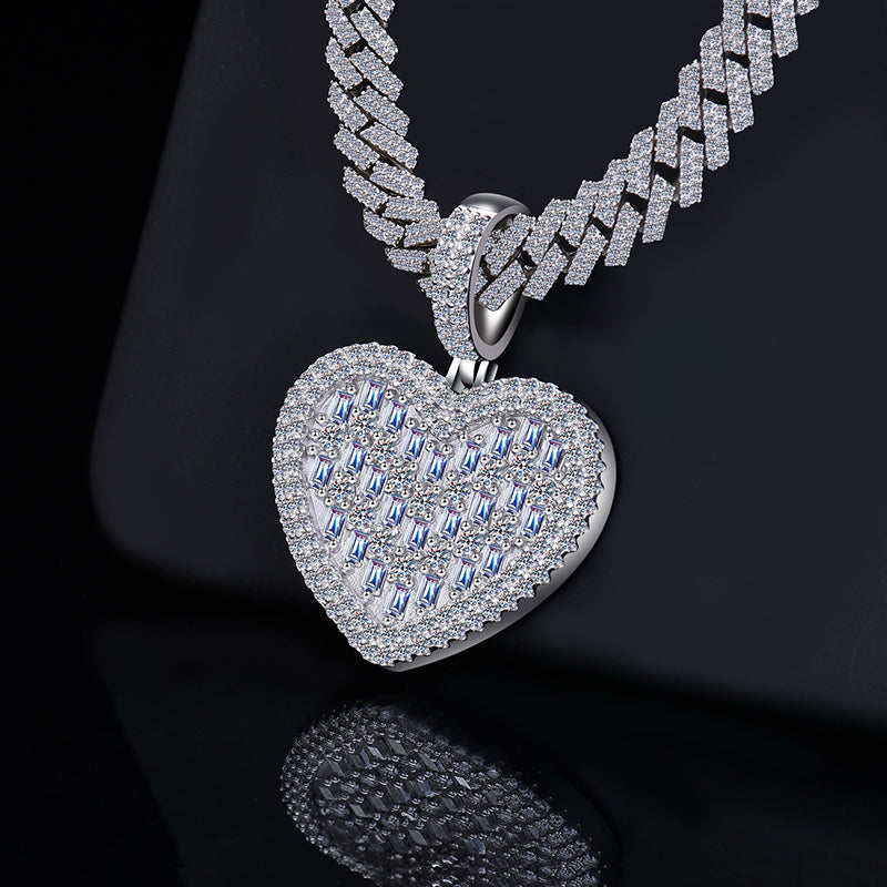 Bling HipHop Baguettes Heart Shape Style Moissanite VVS D color Diamond Charm | 925 Silver| PASS DIAMOND TESTER!!!