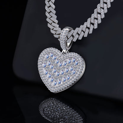 Baguette Cut Moissanite Heart Pendant