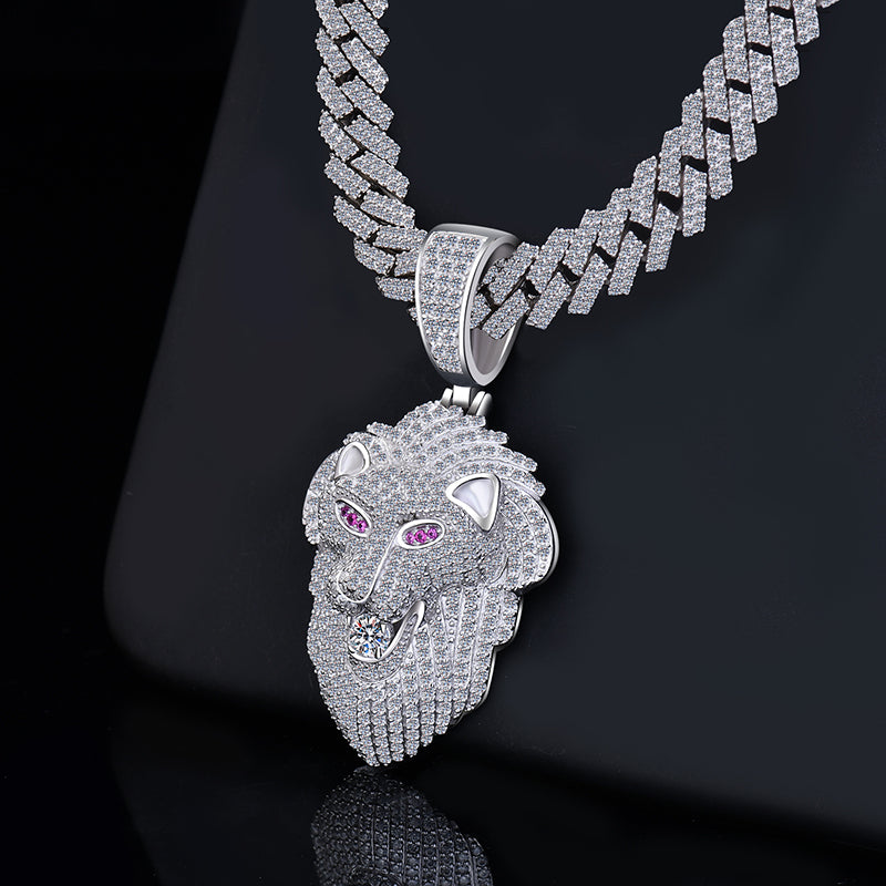 Hip Hop Iced Out Moissanite Diamond VVS D Color Lion Charm |925 Silver | PASS DIAMOND TESTER!!!
