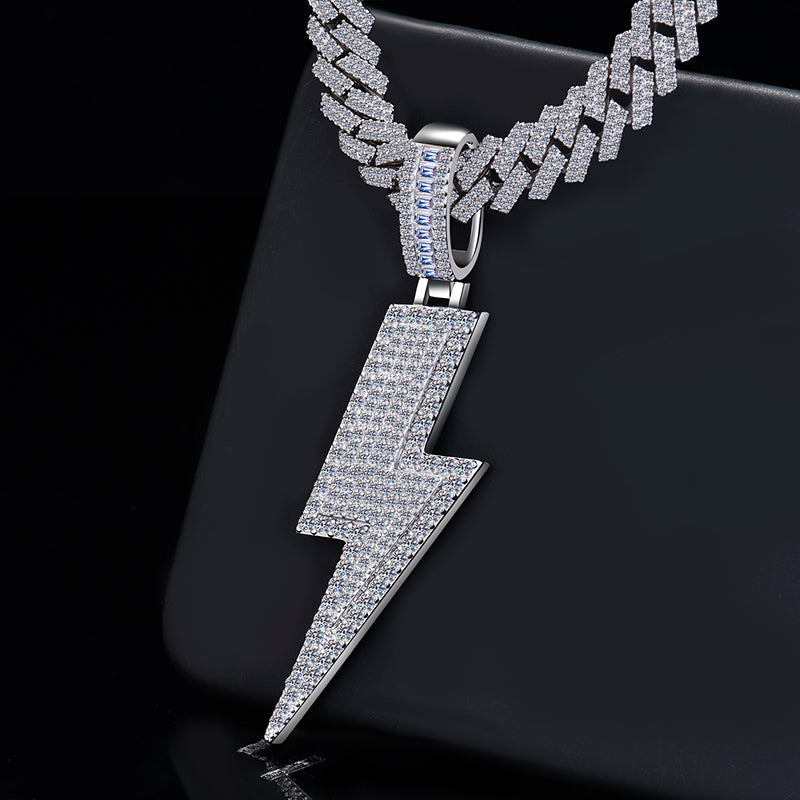 Lightning Shape Pendant for Men's Hip Hop Moissanite Diamond VVS D Color Cross Praying hand | 925 Silver | PASS DIAMOND TESTER!!!