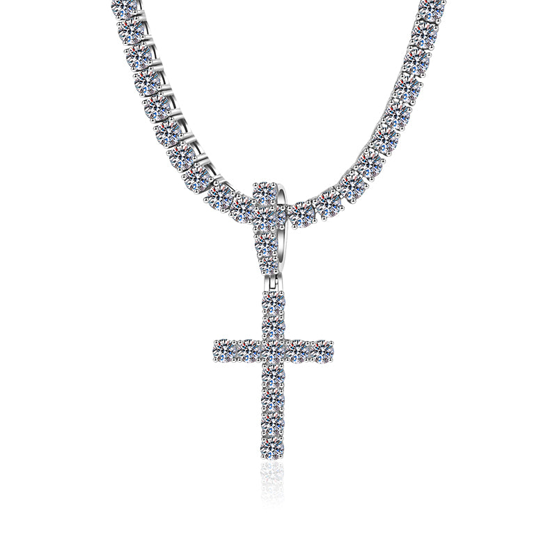 Fully Iced Out Cross Pendant Moissanite Diamond VVS D Color | 925 silver 14k Gold Plated |PASS DIAMOND TESTER!!!