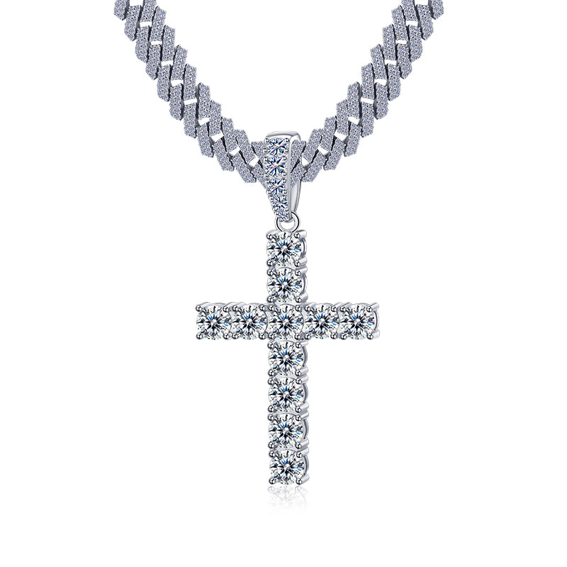 Fully Iced Out Cross Pendant Moissanite Diamond VVS D Color | 925 silver 14k Gold Plated |PASS DIAMOND TESTER!!!