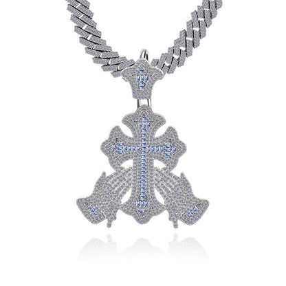 3.97ct VVS D Color moissanite praying hands cross pendant iced out solid 925 silver passes diamond tester Atlanta