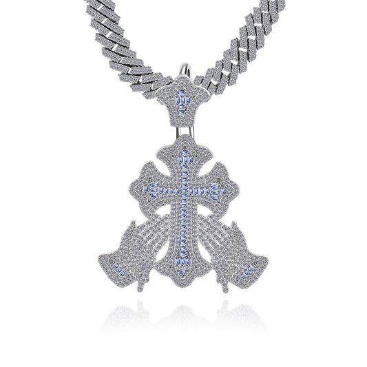 3.97ct VVS D Color moissanite praying hands cross pendant iced out solid 925 silver passes diamond tester Atlanta