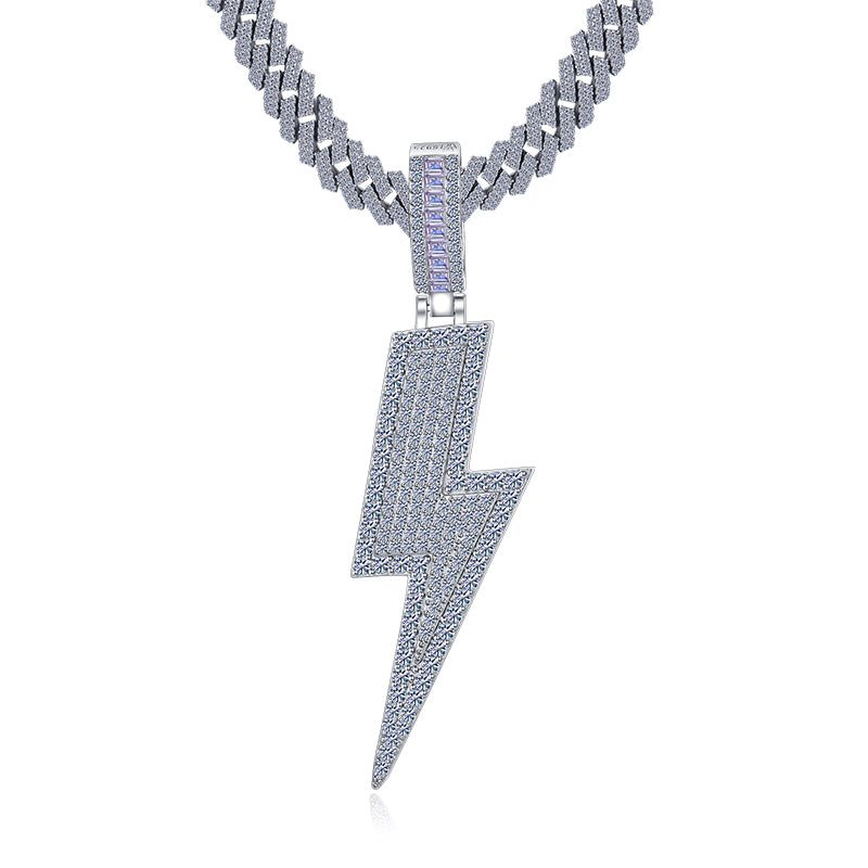 Lightning Shape Pendant for Men's Hip Hop Moissanite Diamond VVS D Color Cross Praying hand | 925 Silver | PASS DIAMOND TESTER!!!