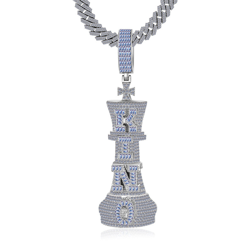 Real Moissanite King Chess Charm Pendant