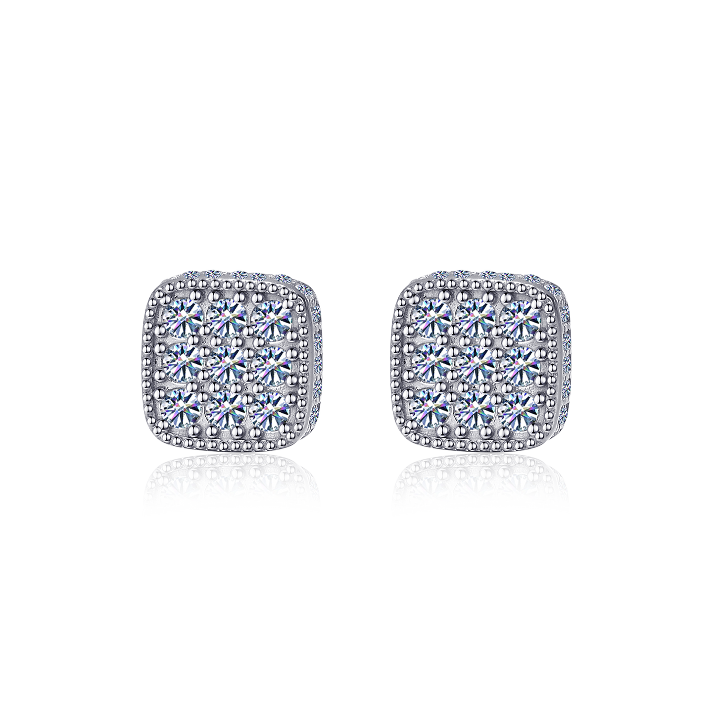 Moissanite Diamond VVS D Color Square Cluster Earrings Real Silver 925 8.5MM| PASS DIAMOND TESTER