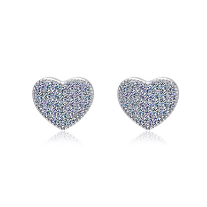 Moissanite 3D Heart Iced Out Stud Earrings — VVS D Color GRA Certified 925 Sterling Silver