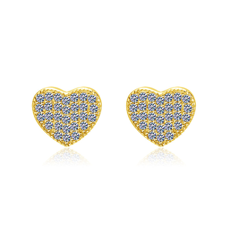 Moissanite Diamond VVS D Color 3D Heart Classic Iced Out Earrings 14K Gold Plated /Real Silver 925 9.5MM | PASS DIAMOND TESTER