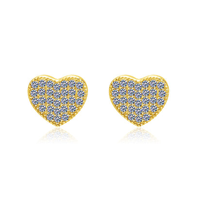 Moissanite Diamond VVS D Color 3D Heart Classic Iced Out Earrings 14K Gold Plated /Real Silver 925 9.5MM | PASS DIAMOND TESTER