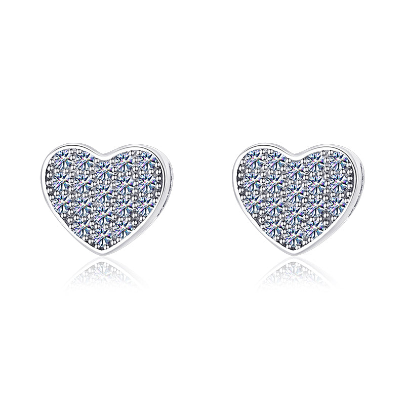 Moissanite Diamond VVS D Color Essence Pave Love Heart Earring 14K Gold Plated /Real Silver 925 7MM | PASS DIAMOND TESTER