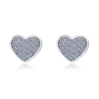 Moissanite Diamond VVS D Color Essence Pave Love Heart Earring 14K Gold Plated /Real Silver 925 7MM | PASS DIAMOND TESTER