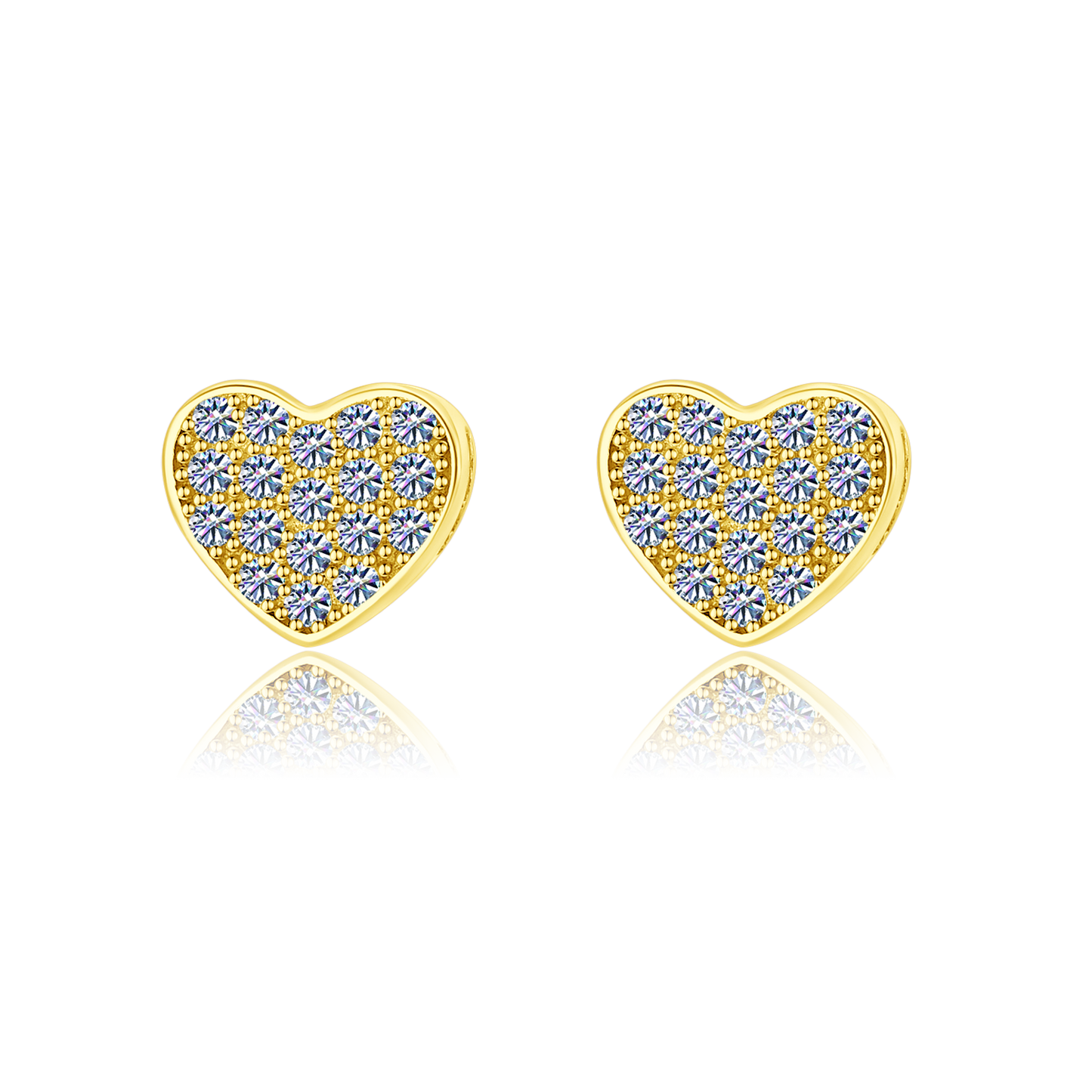 Moissanite Diamond VVS D Color Essence Pave Love Heart Earring 14K Gold Plated /Real Silver 925 7MM | PASS DIAMOND TESTER