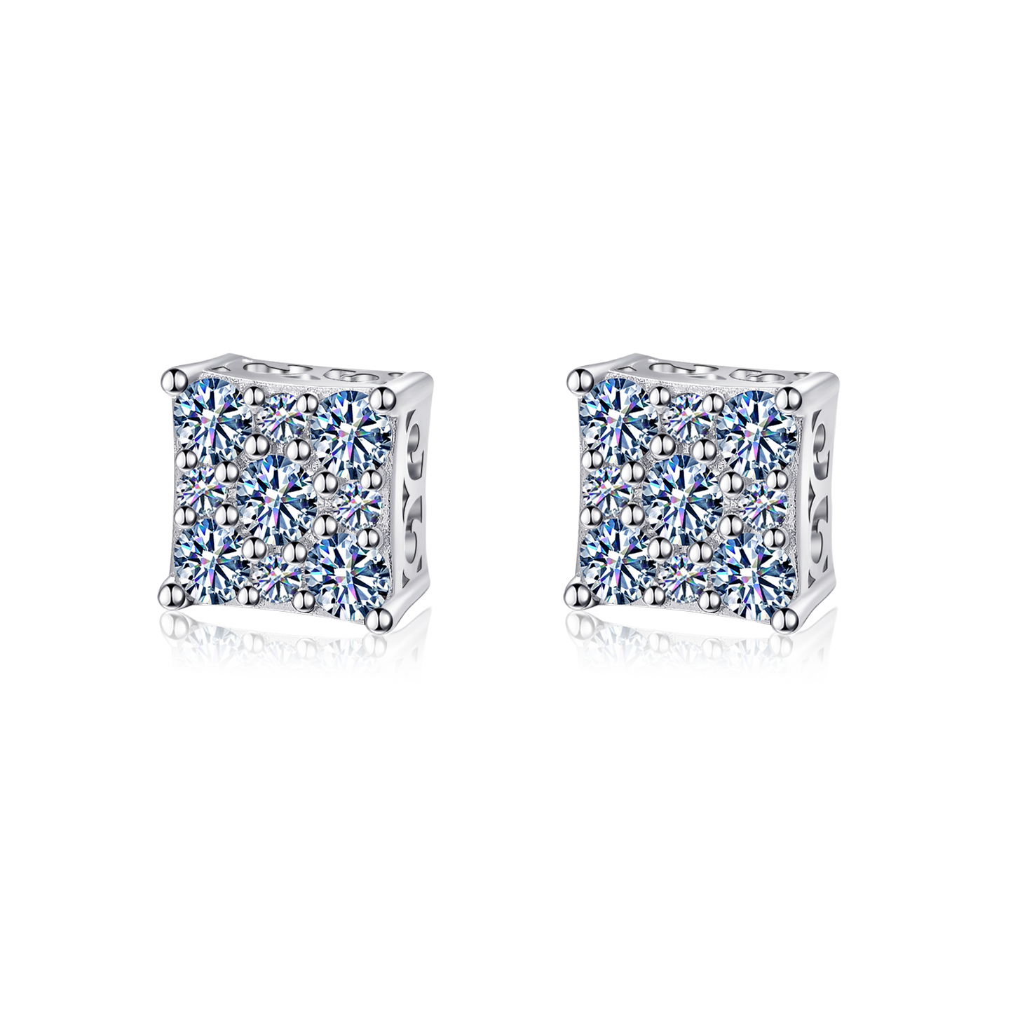 Moissanite Diamond VVS D Color Square Pointer Earrings 14K Gold Plated /Real Silver 925 6MM-9MM | PASS DIAMOND TESTER