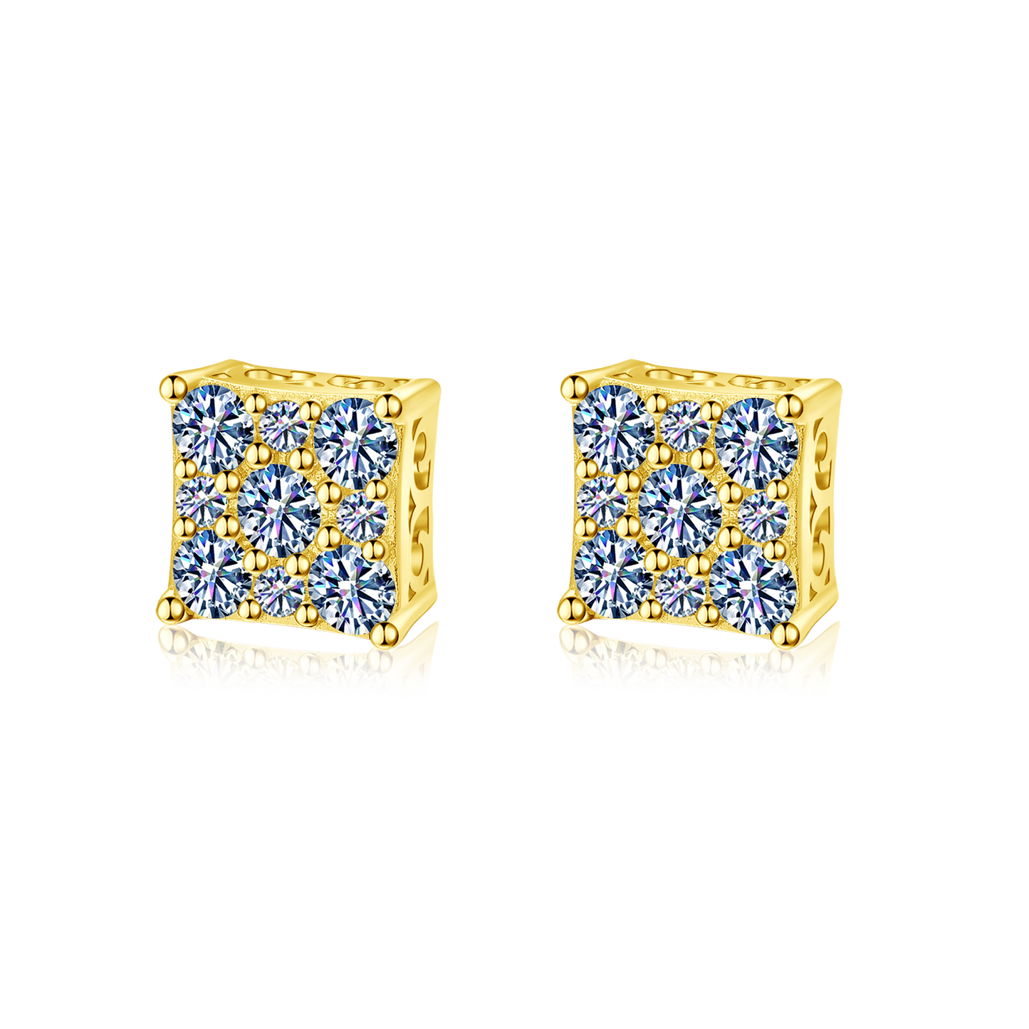 Moissanite Diamond VVS D Color Square Pointer Earrings 14K Gold Plated /Real Silver 925 6MM-9MM | PASS DIAMOND TESTER