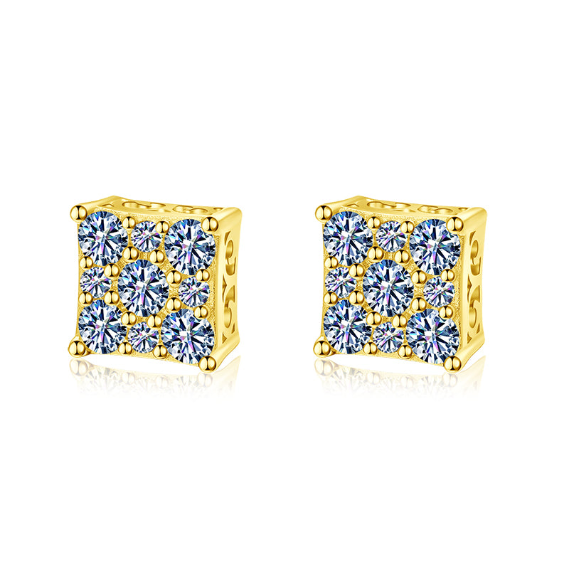 Moissanite Diamond VVS D Color Square Pointer Earrings 14K Gold Plated /Real Silver 925 6MM-9MM | PASS DIAMOND TESTER