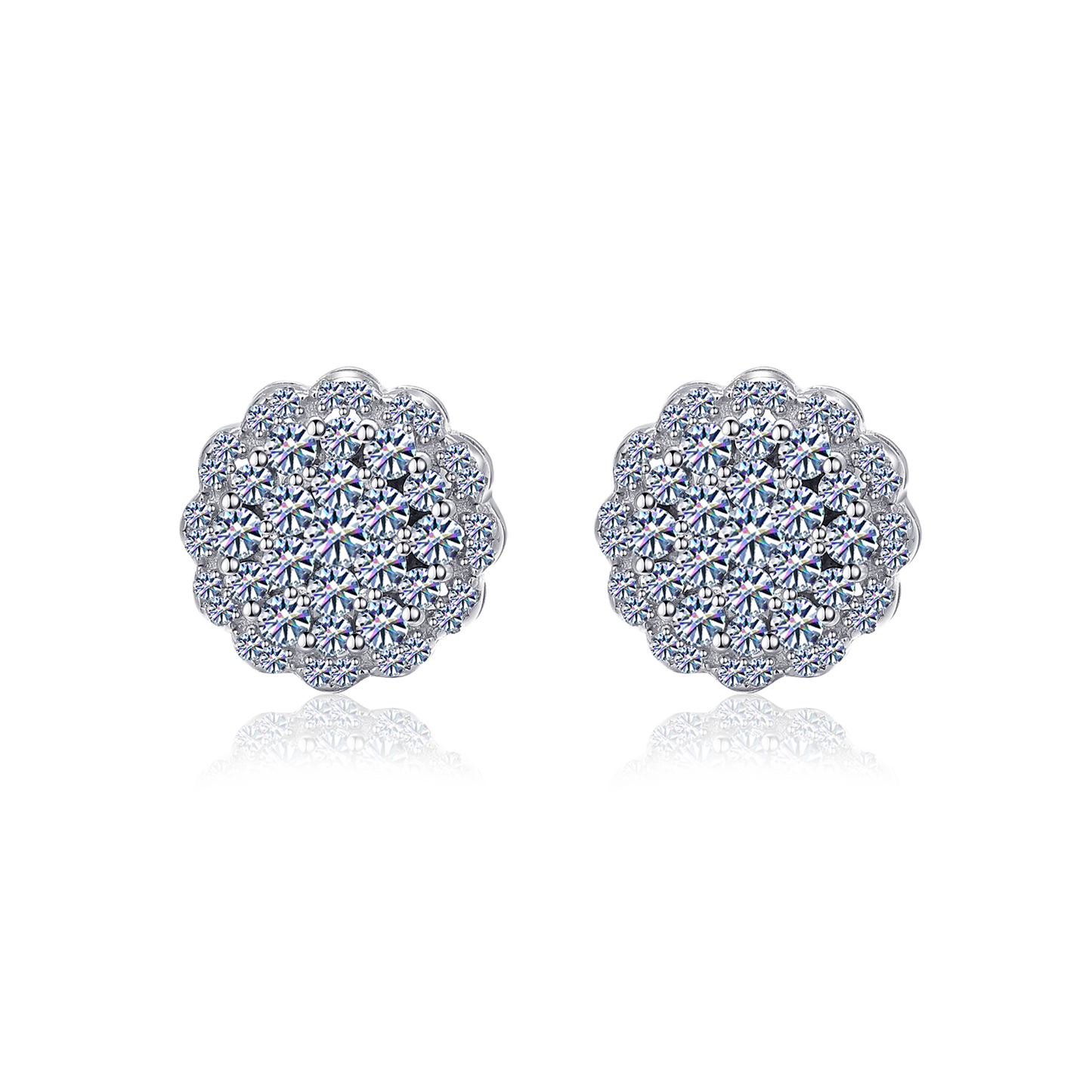 Moissanite Diamond VVS D Color Real Solid Sterling Silver 925 Cluster fine Earring   9.5MM | PASS DIAMOND TESTER