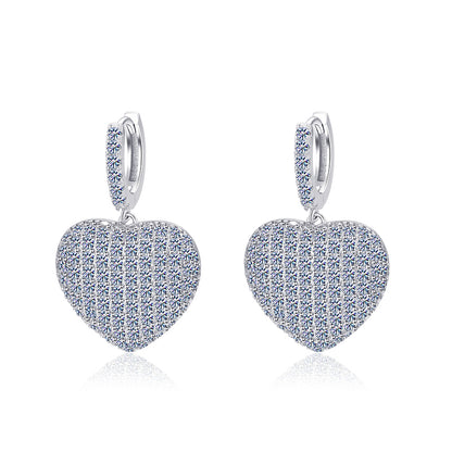 Moissanite heart drop dangle earrings VVS D color GRA certified 925 sterling silver Atlanta Paradise Gems