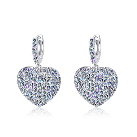 Moissanite heart drop dangle earrings VVS D color GRA certified 925 sterling silver Atlanta Paradise Gems