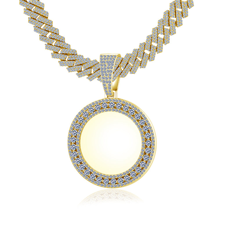 Custom Picture Pendant 3 Row Border style Moissanite Diamond VVS D Color |925 Silver | PASS DIAMOND TESTER!!!