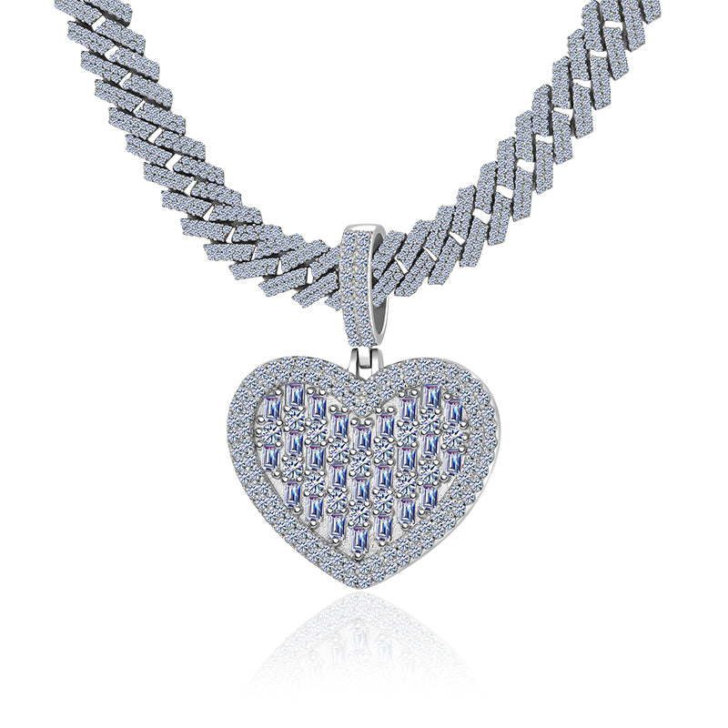 Bling HipHop Baguettes Heart Shape Style Moissanite VVS D color Diamond Charm | 925 Silver| PASS DIAMOND TESTER!!!