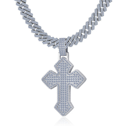 Bling Hip Hop Cross Style Moissanite VVS D Color Diamond Charm with Fully Ice Out | 925 Silver| PASS DIAMOND TESTER!!!