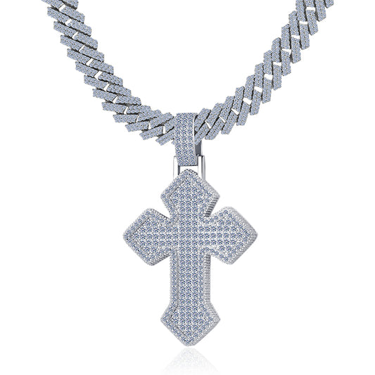 Bling Hip Hop Cross Style Moissanite VVS D Color Diamond Charm with Fully Ice Out | 925 Silver| PASS DIAMOND TESTER!!!