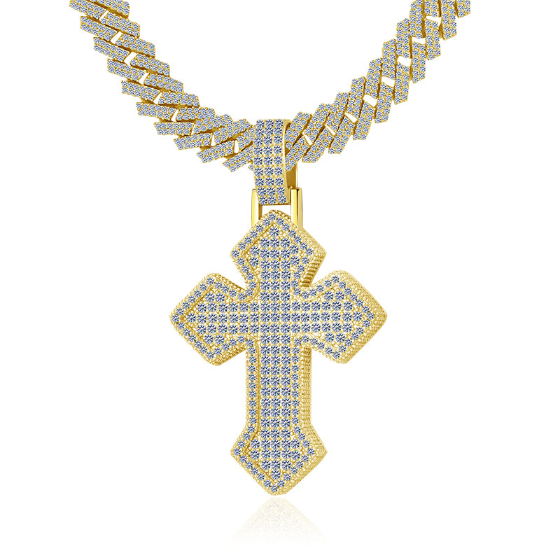 Bling Hip Hop Cross Style Moissanite VVS D Color Diamond Charm with Fully Ice Out | 925 Silver| PASS DIAMOND TESTER!!!