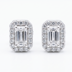 Moissanite emerald cut halo stud earrings 8MM VVS D color GRA certified 925 sterling silver Atlanta