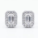 Moissanite emerald cut halo stud earrings 8MM VVS D color GRA certified 925 sterling silver Atlanta